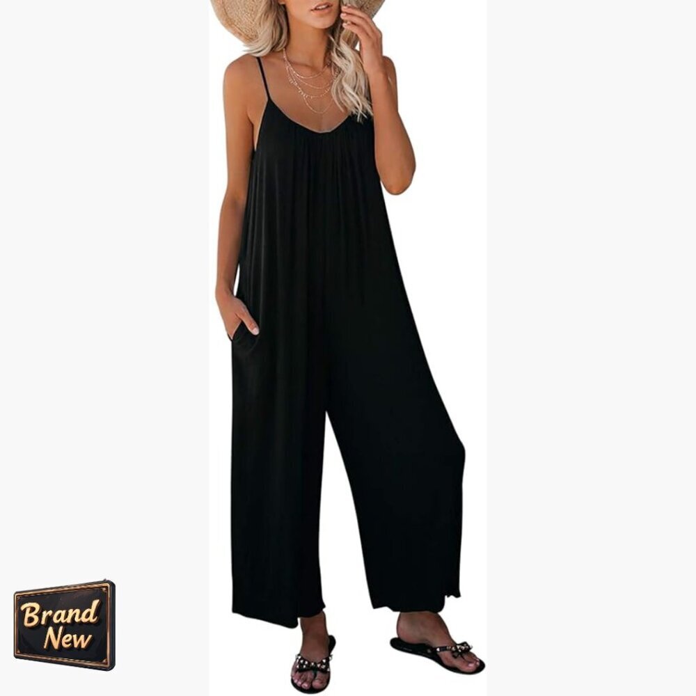 Large Sleeveless Jumpsuit with Pockets, Adjustable Straps, Stretchy Fabric